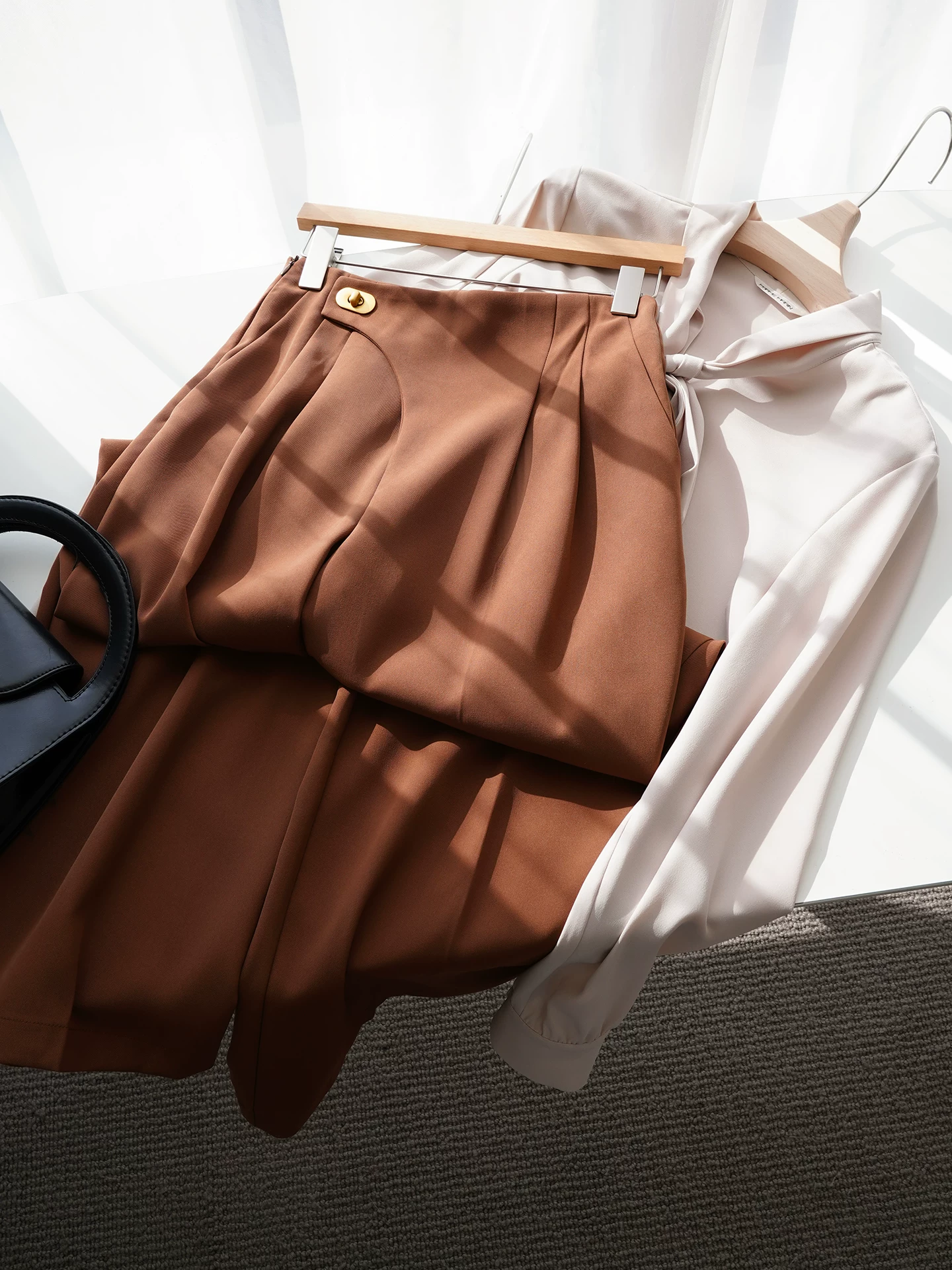 Asymmetric Pleated Wide Leg Pants