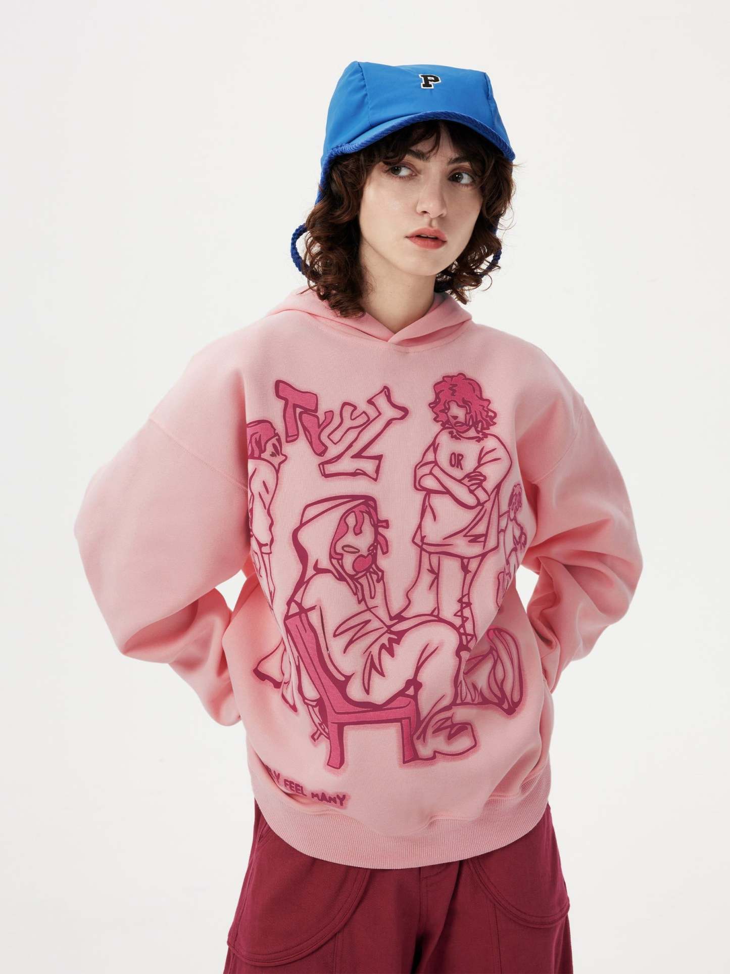 Cartoon Line Character Print Hoodie