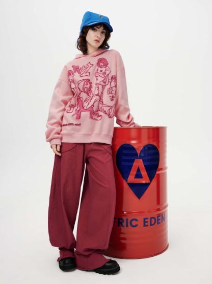 Cartoon Line Character Print Hoodie