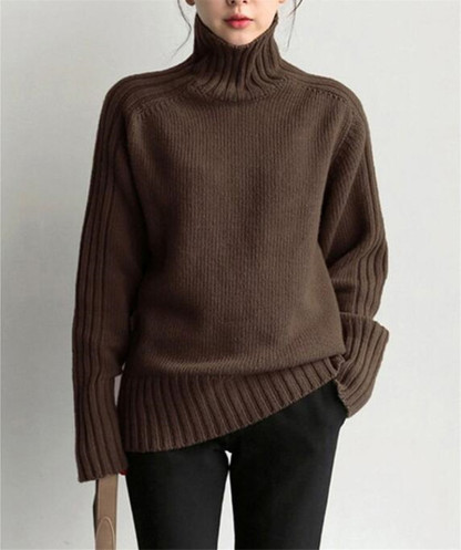 Solid High Neck Knit Sweater