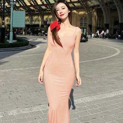 Casual sleeveless high waisted slim fit camisole long dress