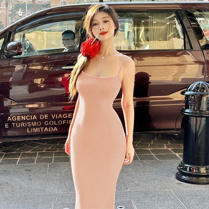 Casual sleeveless high waisted slim fit camisole long dress