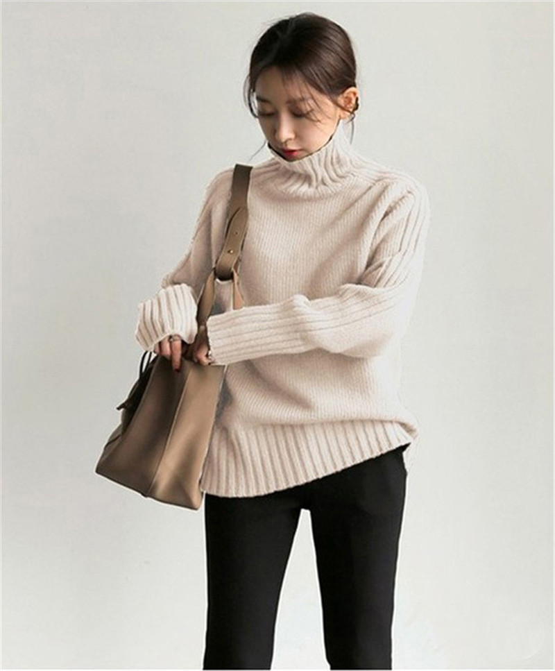 Solid High Neck Knit Sweater