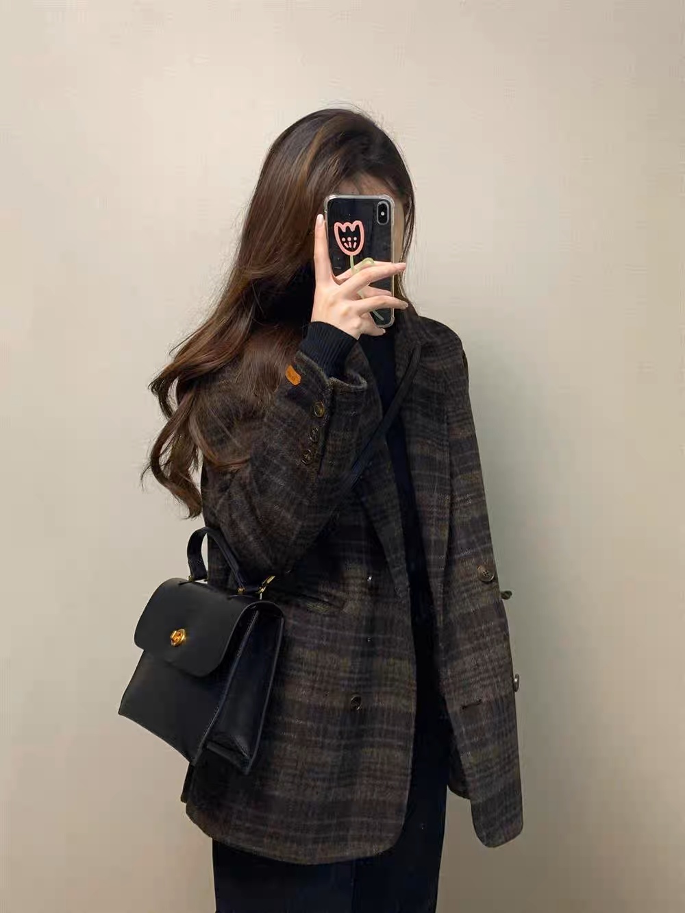 Wool-blend Gingham Loose Coat
