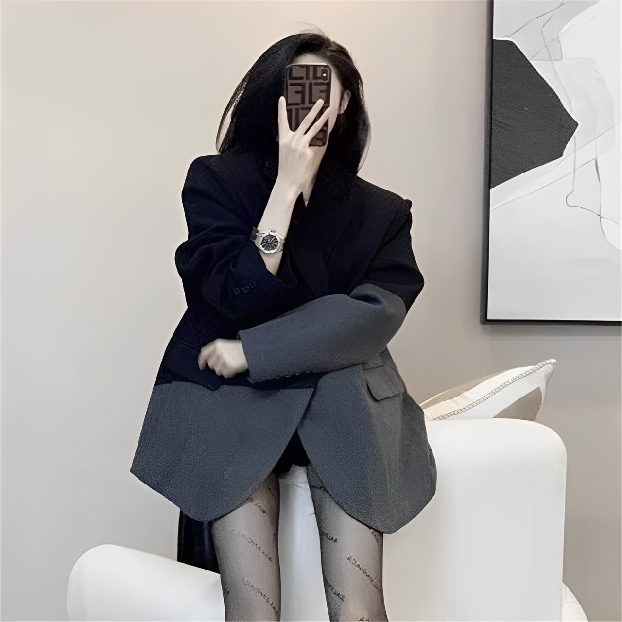 Irregular Stitching Black Blazer