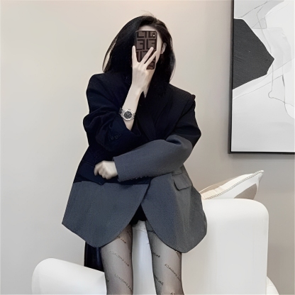 Irregular Stitching Black Blazer