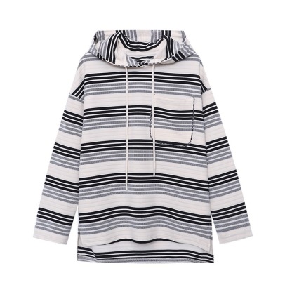 Trendy Contrasting Striped Drawstring Hooded Sweater