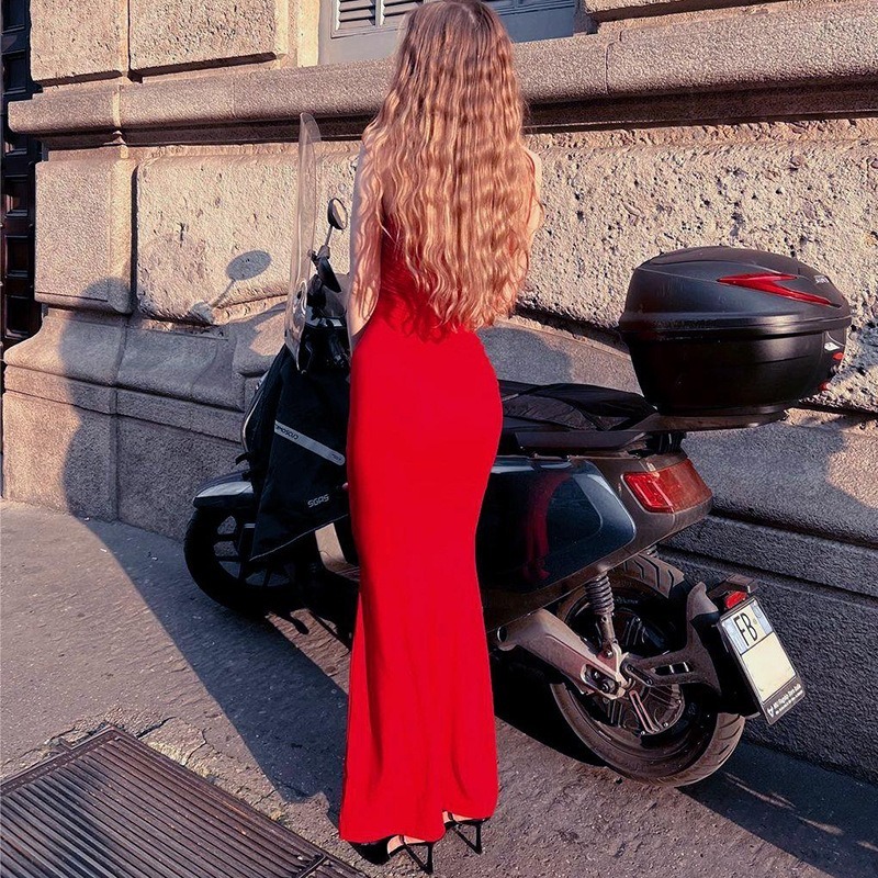 Casual sleeveless high waisted slim fit camisole long dress