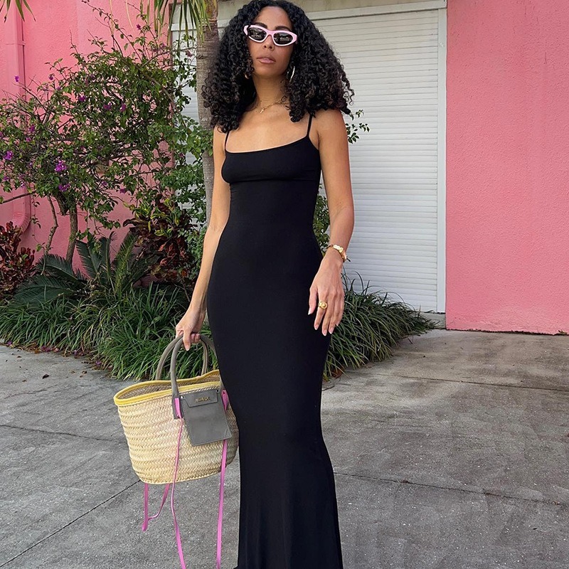 Casual sleeveless high waisted slim fit camisole long dress