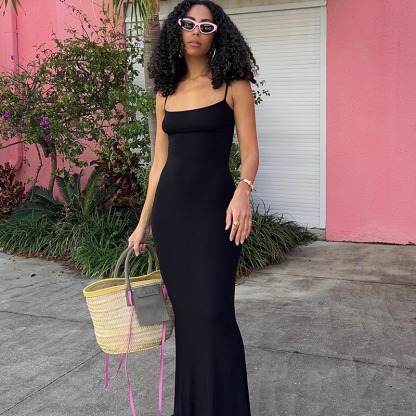 Casual sleeveless high waisted slim fit camisole long dress