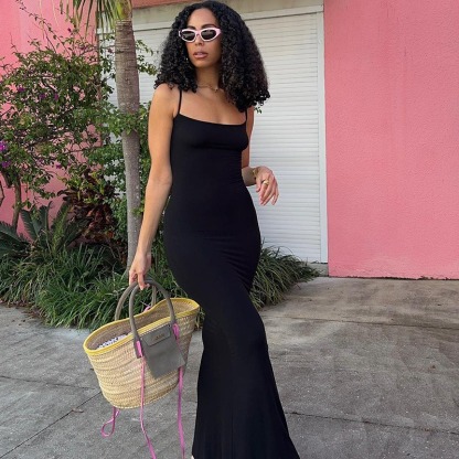 Casual sleeveless high waisted slim fit camisole long dress