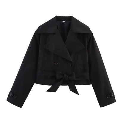Belted Double-Breasted Cropped Trench Coat