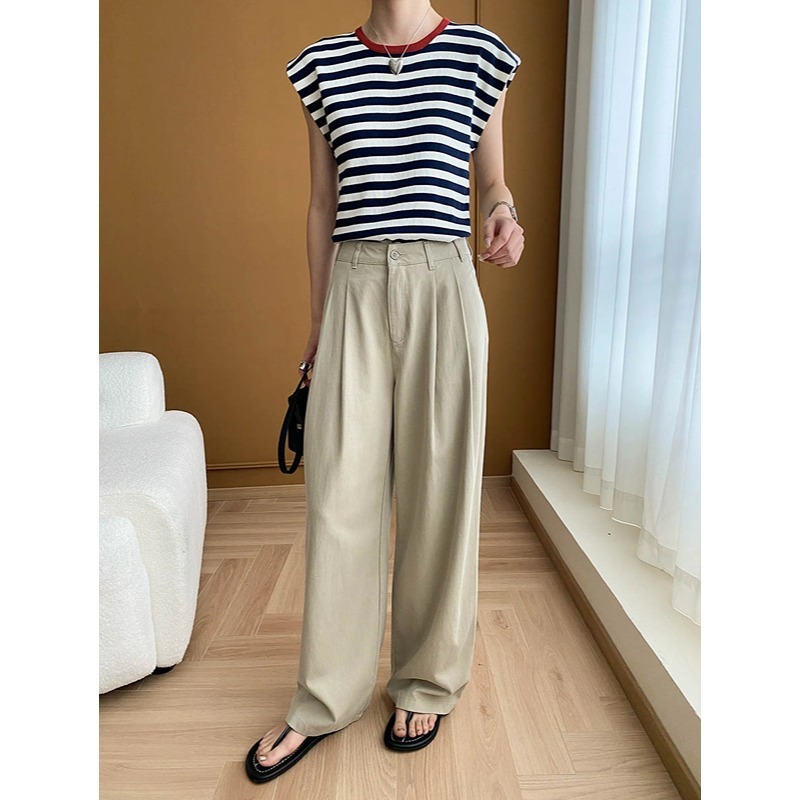 French Layered Striped Small Fly Sleeve Crew Neck Knitted Sweater T-Shirt