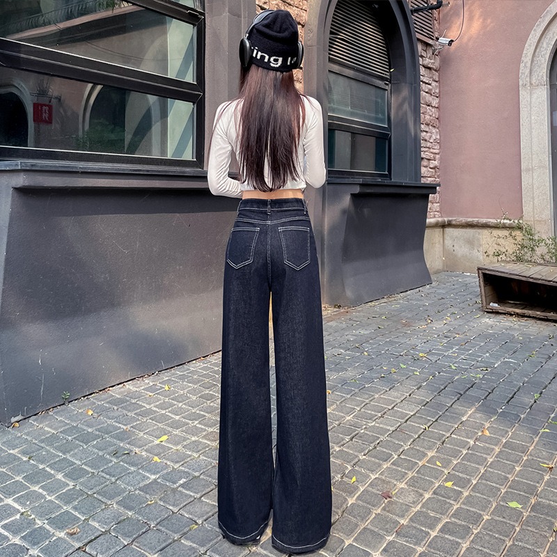 Back view of high-waist denim jeans for women