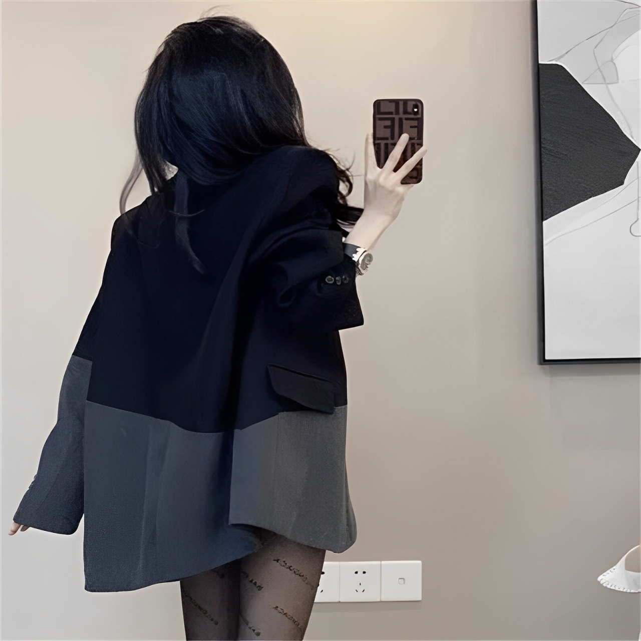 Irregular Stitching Black Blazer