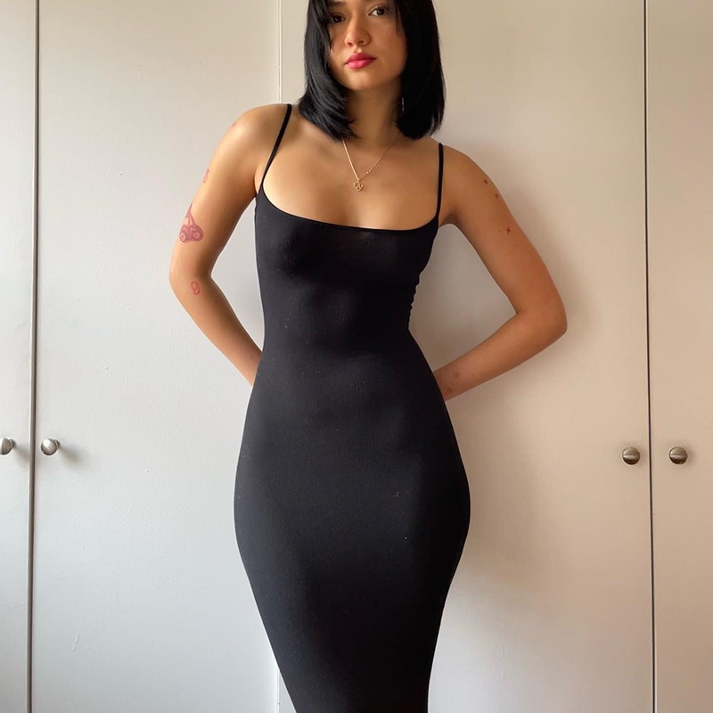 Casual sleeveless high waisted slim fit camisole long dress