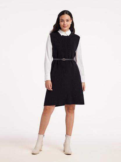 Black Vest Dress And White Shirt Dress Two-Piece Set