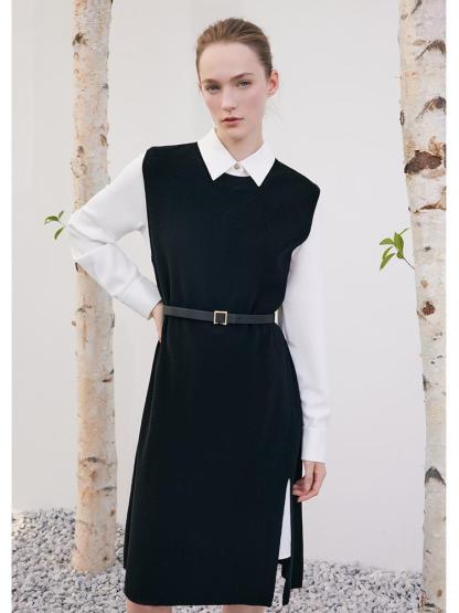 Black Vest Dress And White Shirt Dress Two-Piece Set