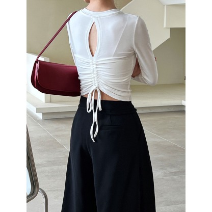 Round neck shoulder T-shirt