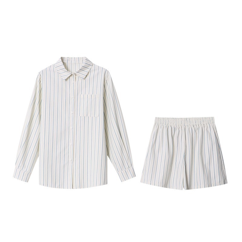 Vertical Striped Shirt Shorts Sunscreen Two-piece Set