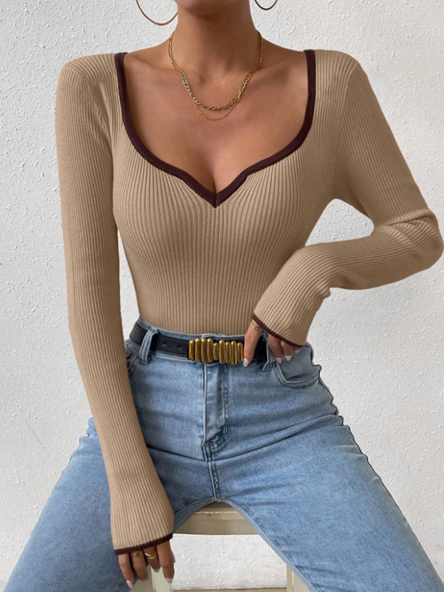 Contrast Trim Sexy Knit Top