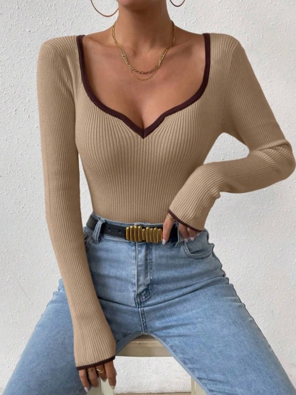 Contrast Trim Sexy Knit Top