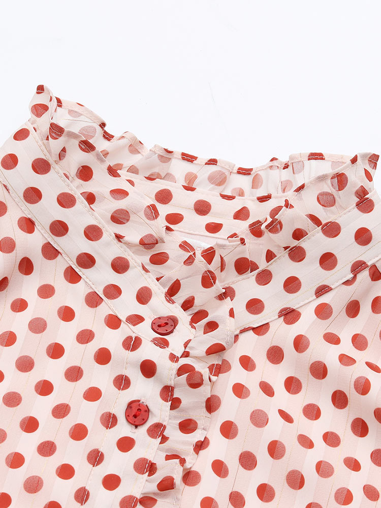 Gathered Waist Chiffon Polka Dot Midi Dress