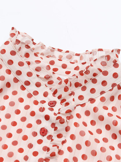 Gathered Waist Chiffon Polka Dot Midi Dress