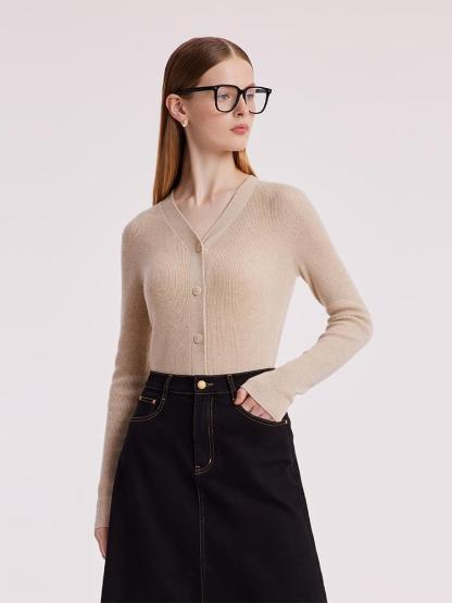 Beige Seamless Cashmere Cardigan