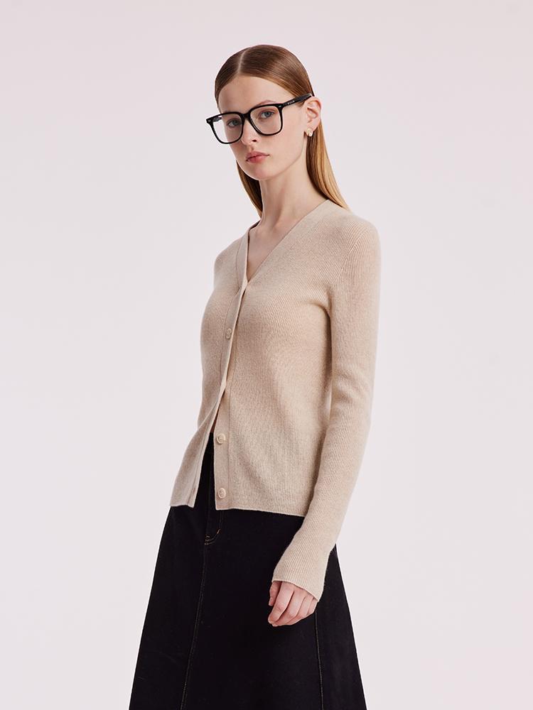 Beige Seamless Cashmere Cardigan