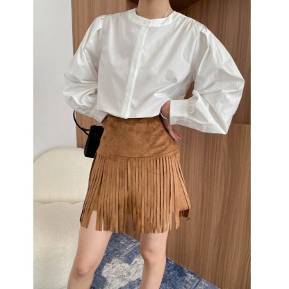 French Retro Round Neck Pleated Loose Long-Sleeved Shirt