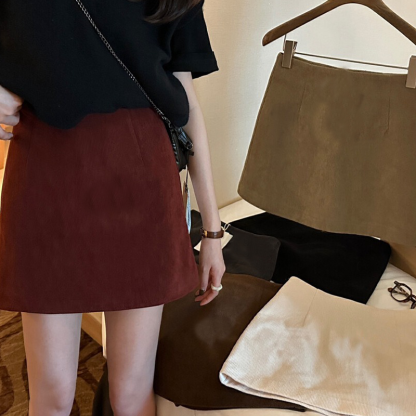 Women's Corduroy A-Line Mini Skirt - Fall Vintage High Waisted Stretch Short Skirt