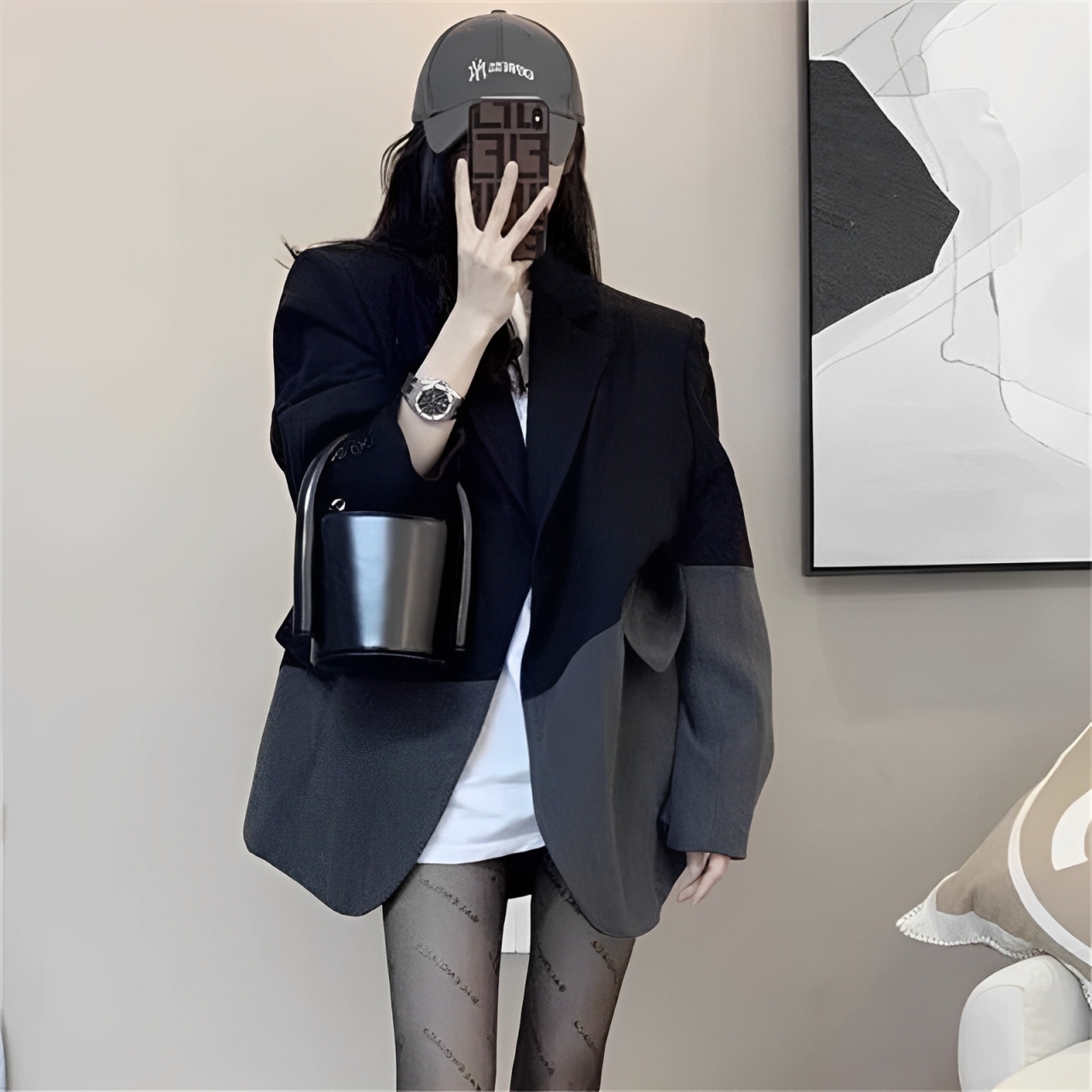 Irregular Stitching Black Blazer