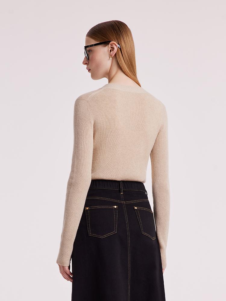 Beige Seamless Cashmere Cardigan