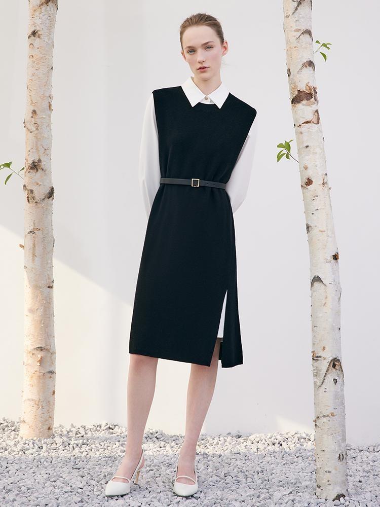 Black Vest Dress And White Shirt Dress Two-Piece Set