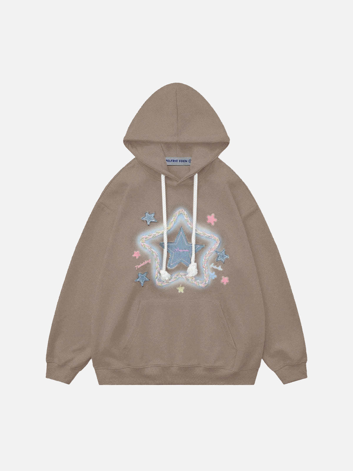 Denim Star Applique Embroidery Hoodie