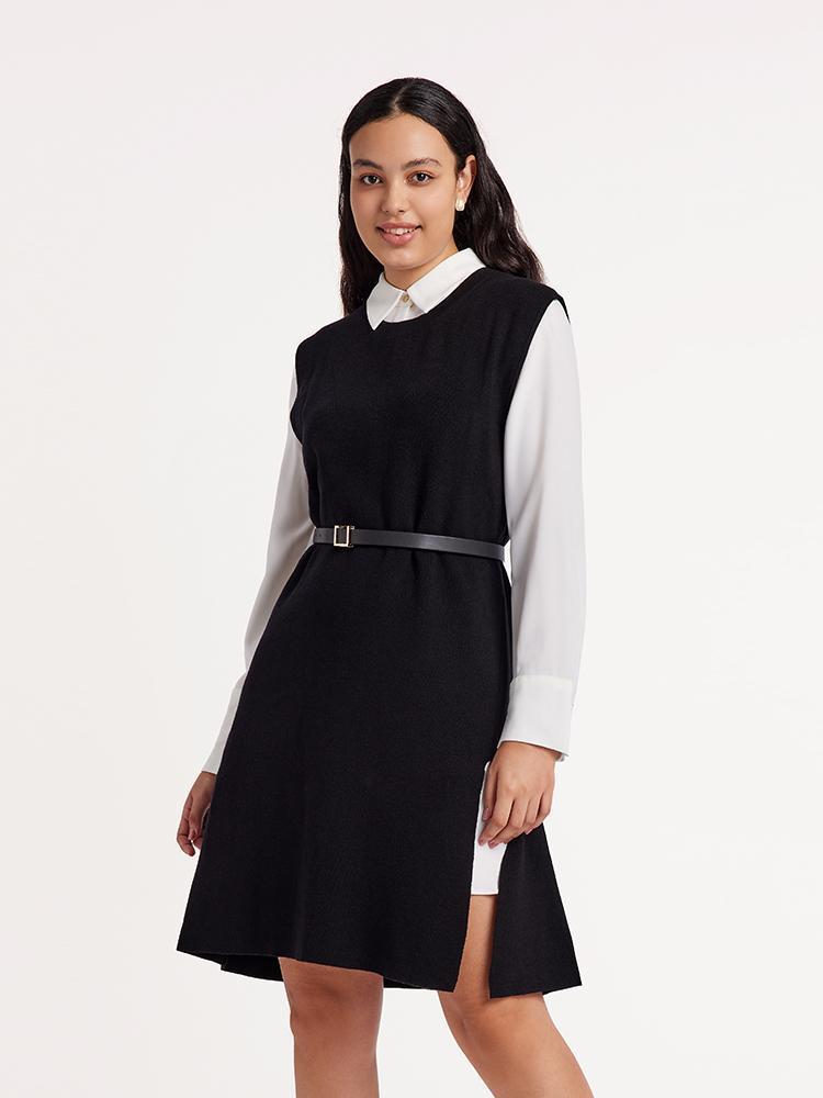 Black Vest Dress And White Shirt Dress Two-Piece Set