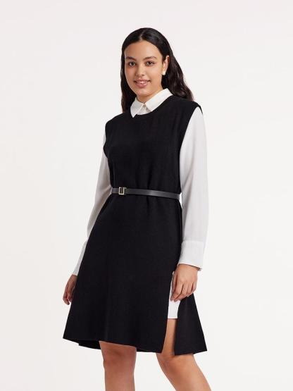 Black Vest Dress And White Shirt Dress Two-Piece Set