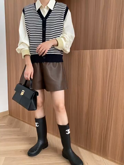 Vintage Striped Contrasting Knitted Cardigan Vest