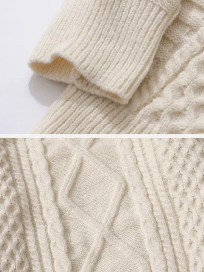 RETRO DIAMOND TWIST ROUND NECK SWEATER FOR MEN AND WOMEN, LOOSE AND VERSATILE, LAZY STYLE KNITTED SWEATER