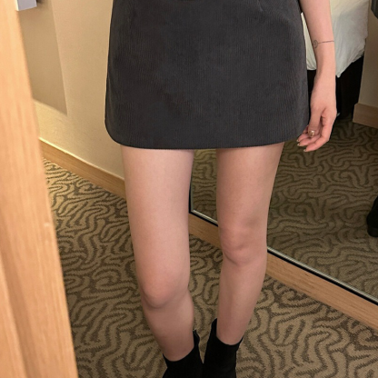 Women's Corduroy A-Line Mini Skirt - Fall Vintage High Waisted Stretch Short Skirt