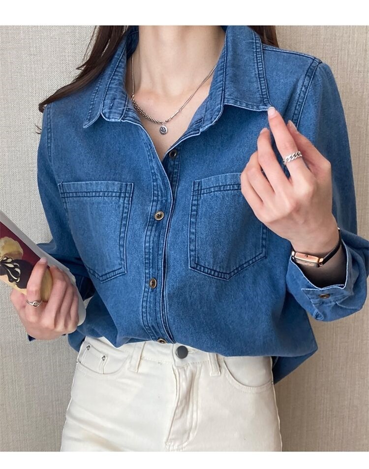 Literary Retro Denim Cardigan Shirt