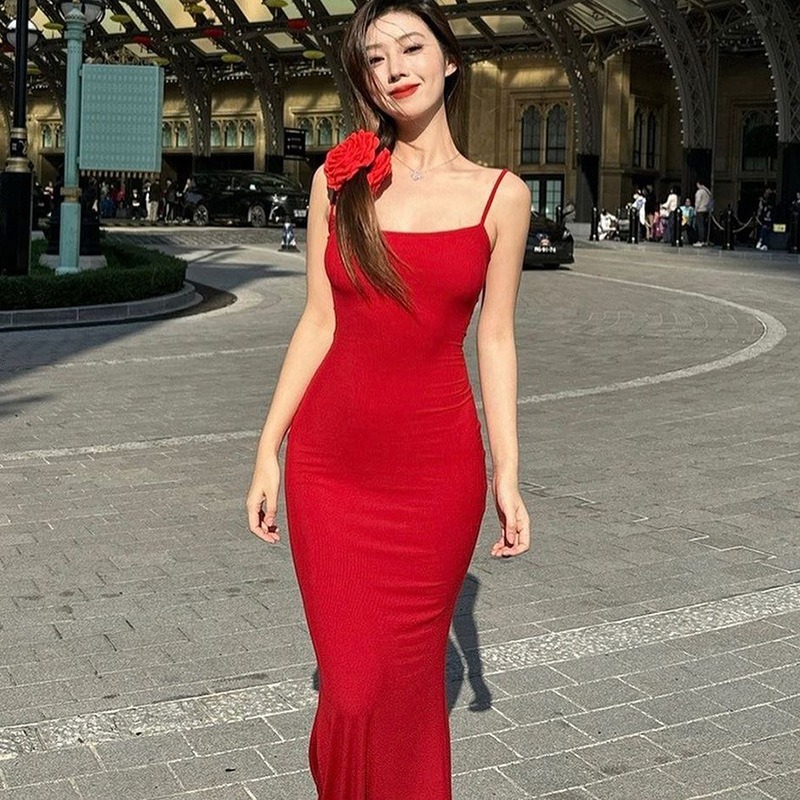 Casual sleeveless high waisted slim fit camisole long dress