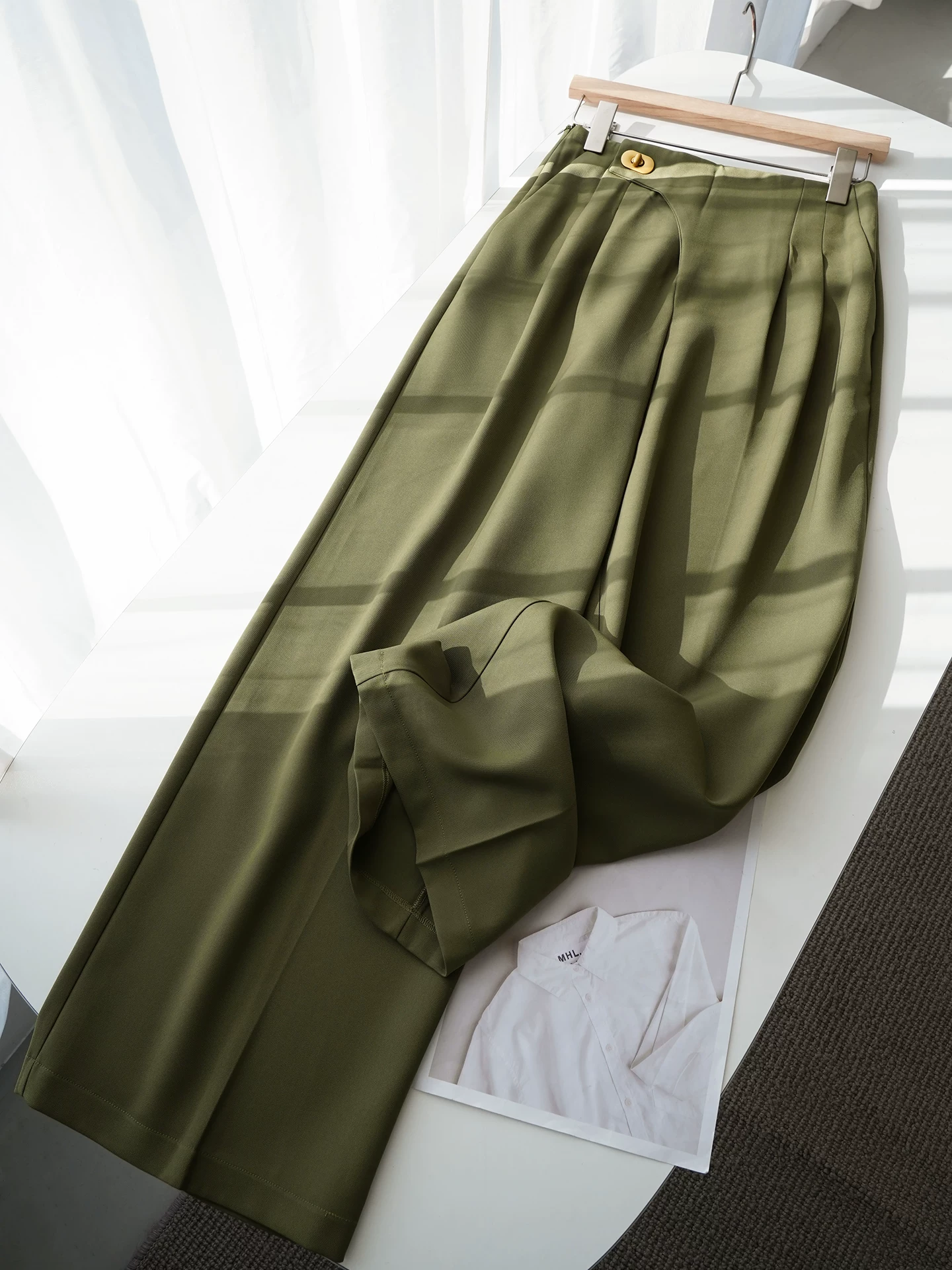 Asymmetric Pleated Wide Leg Pants