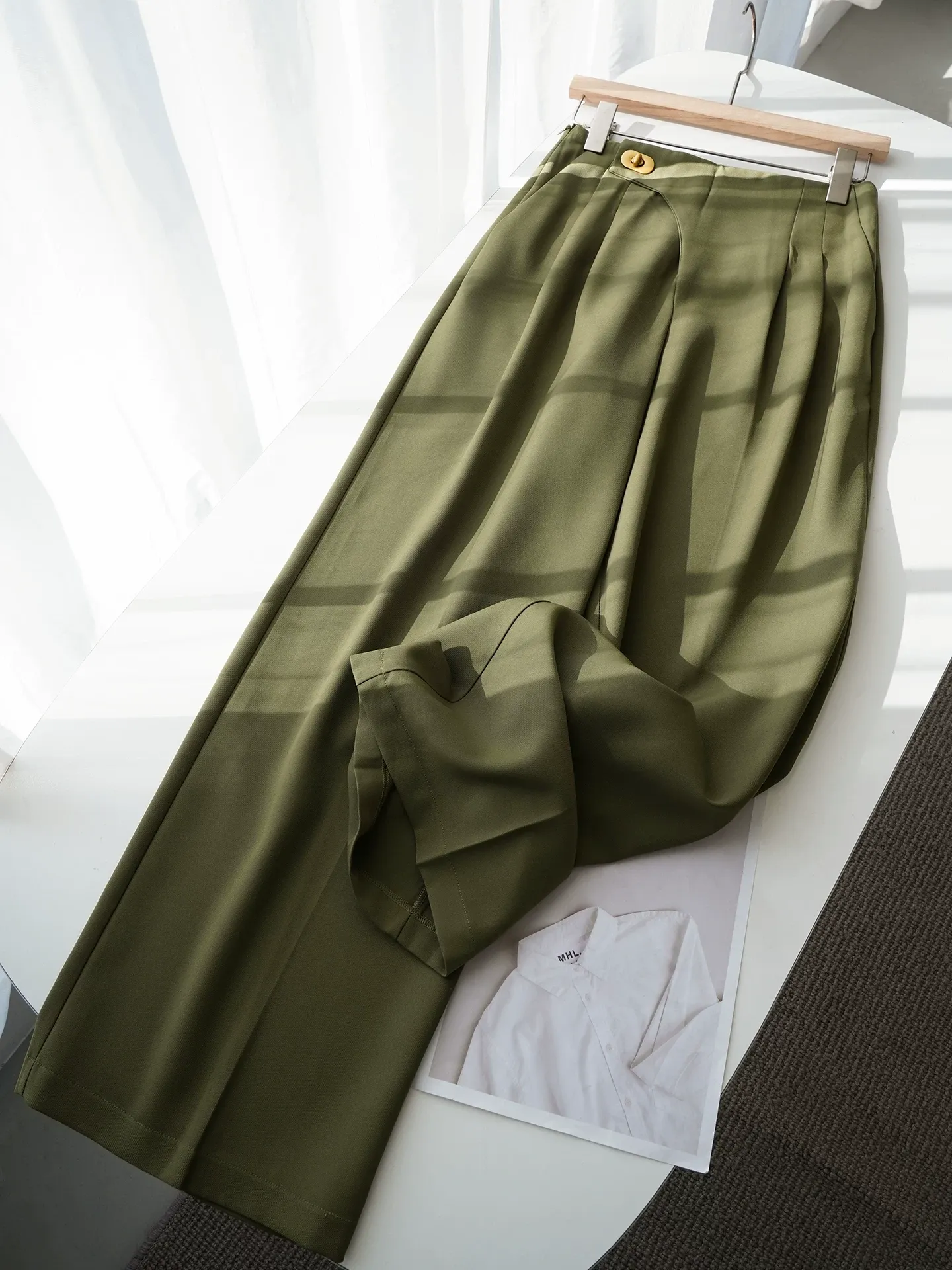 Asymmetric Pleated Wide Leg Pants