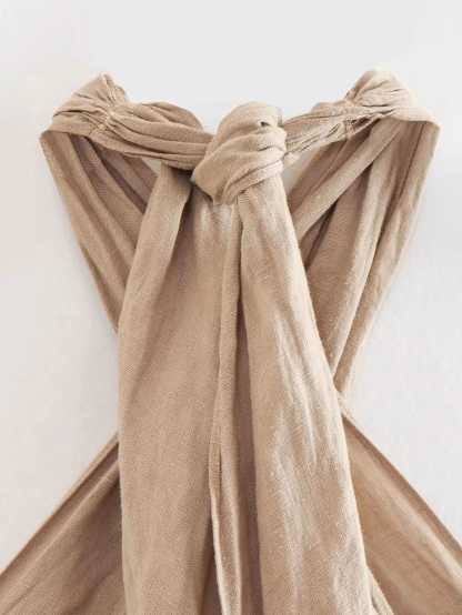 Cotton & Linen Crisscross Neckline Dress