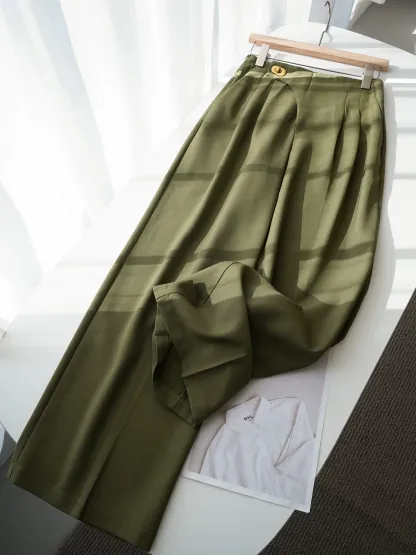 Asymmetric Pleated Wide Leg Pants