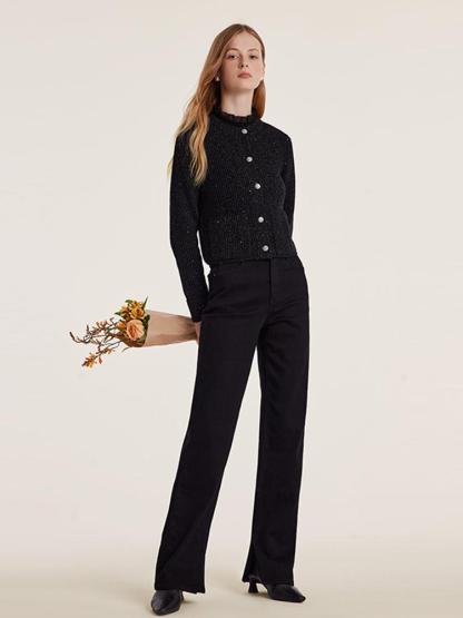 Black Sequins Wool Cardigan