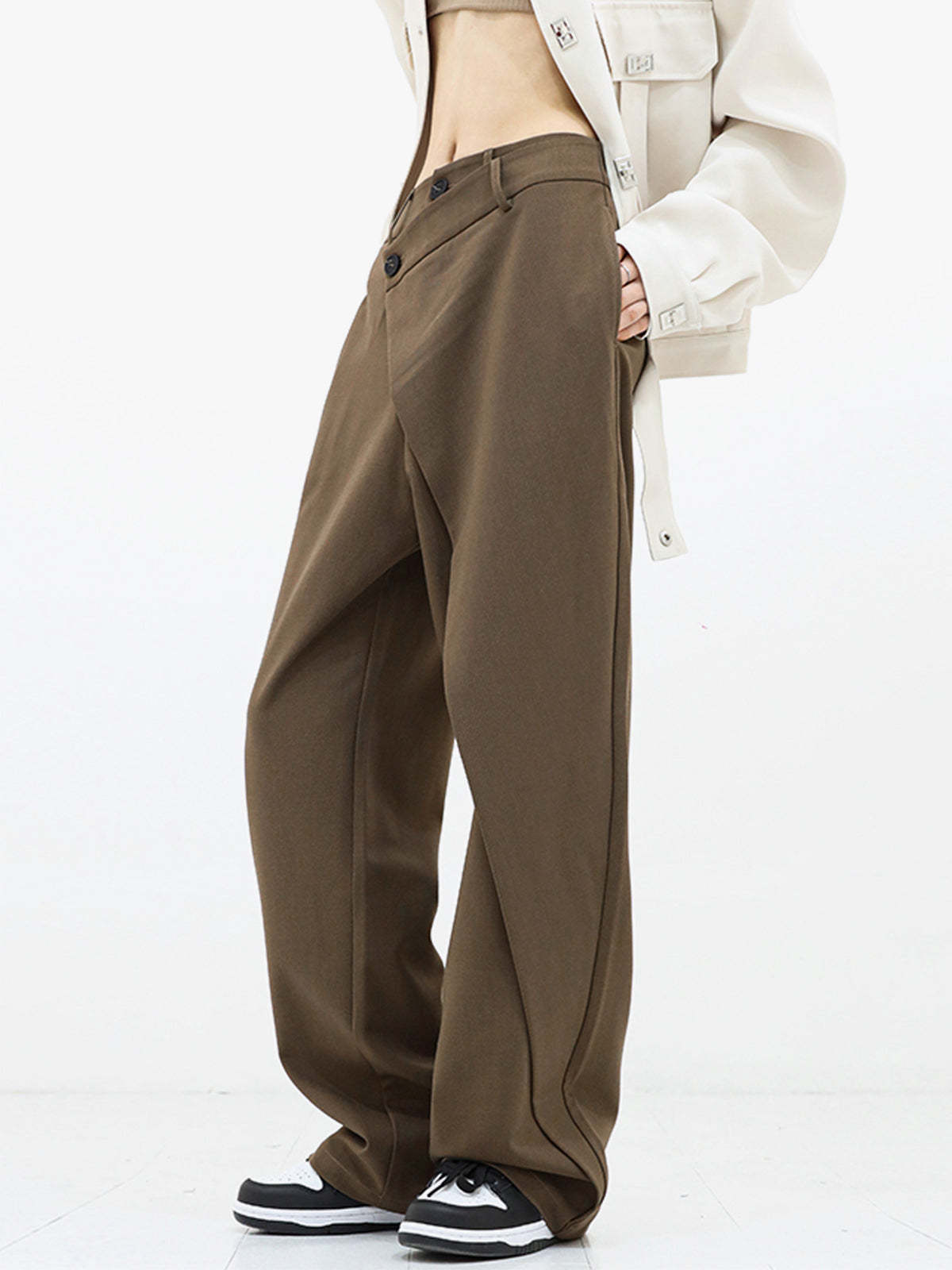 Asymmetrical Layer Button Wide Leg Pants