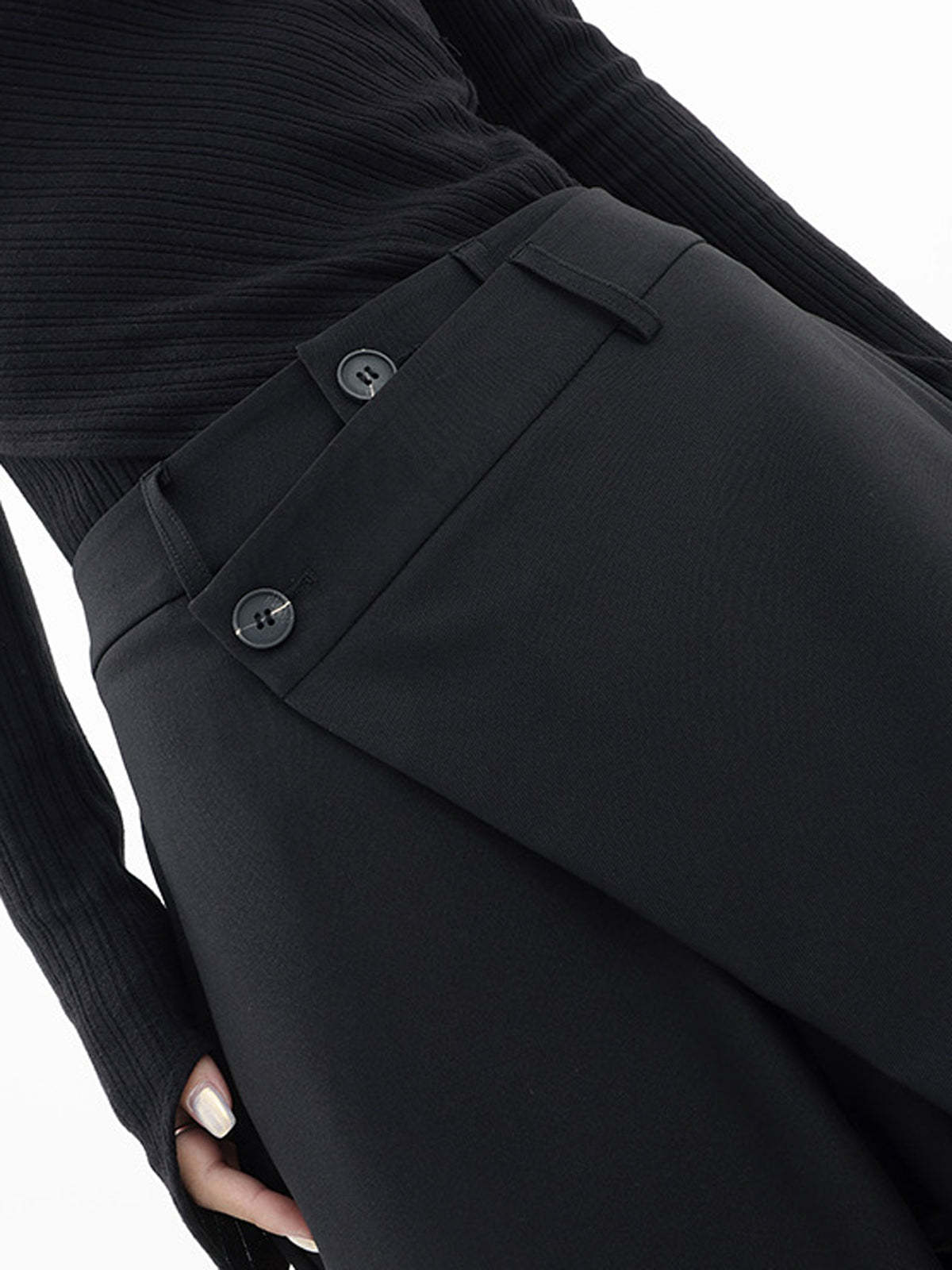 Asymmetrical Layer Button Wide Leg Pants